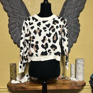 Debut Animal Print Knit Cropped Sweater